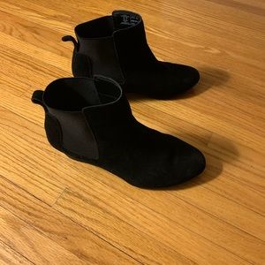 Black suede wedge booties